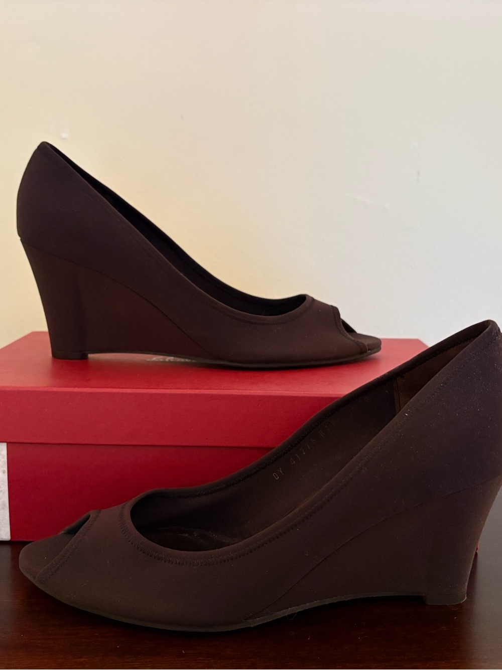 Salvatore Ferragamo Women’s Brown Peep-Toe Wedge Heels. New